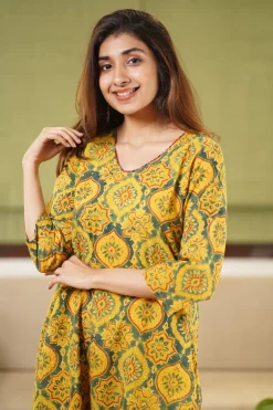 Diksha Mustard Ajrakh Cotton Kurta