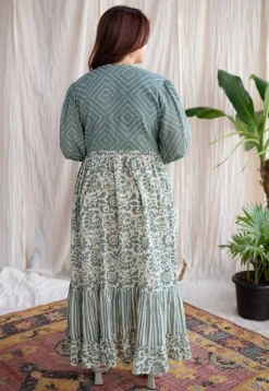 Divisha Green Batik MulMul Cotton A Line Dress with Slip