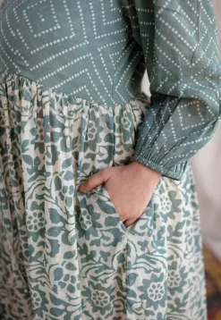 Divisha Green Batik MulMul Cotton A Line Dress with Slip