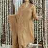 Eesha Brown Rogan Chanderi Silk A Line Kurta Set (Set of 3)