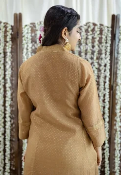 Eesha Brown Rogan Chanderi Silk A Line Kurta Set (Set of 3)