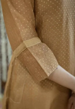 Eesha Brown Rogan Chanderi Silk A Line Kurta Set (Set of 3)