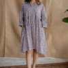 Elina Lavender Batik MulMul Cotton A Line Dress