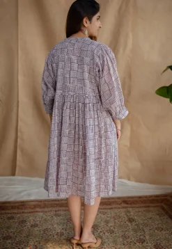 Elina Lavender Batik MulMul Cotton A Line Dress
