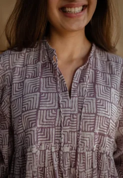 Elina Lavender Batik MulMul Cotton A Line Dress