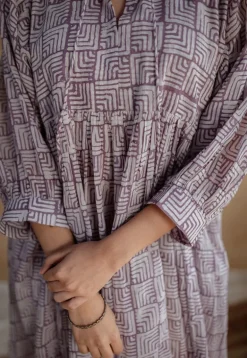 Elina Lavender Batik MulMul Cotton A Line Dress
