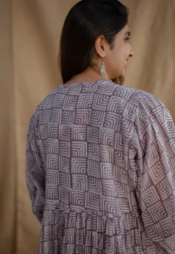 Elina Lavender Batik MulMul Cotton A Line Dress