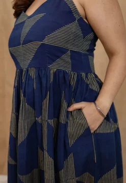 Eliya Indigo Ajrakh Cotton A Line Dress