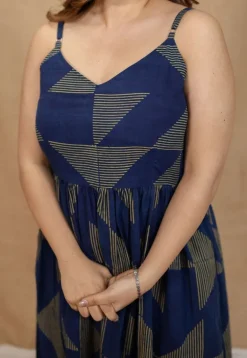 Eliya Indigo Ajrakh Cotton A Line Dress