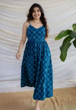 Eliya Indigo Dabu Cotton A Line Dress