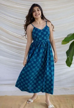 Eliya Indigo Dabu Cotton A Line Dress