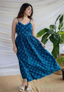 Eliya Indigo Dabu Cotton A Line Dress