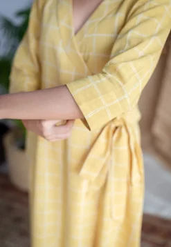 Erza Yellow Dabu Slub Cotton Straight Dress