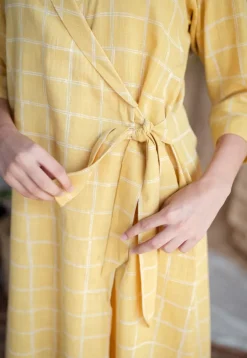 Erza Yellow Dabu Slub Cotton Straight Dress