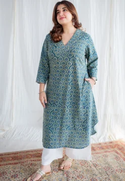 Eshal Ajrakh Cotton Hand Embroidered Kurta