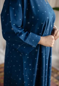 Eshika Indigo Ajrakh Cotton Jhabba Kali Kurta with Hand Embroidery