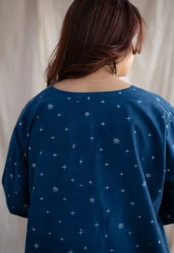 Eshika Indigo Ajrakh Cotton Jhabba Kali Kurta with Hand Embroidery