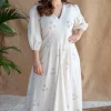 Eyza Dabu Slub Cotton Hand Embroidered Dress