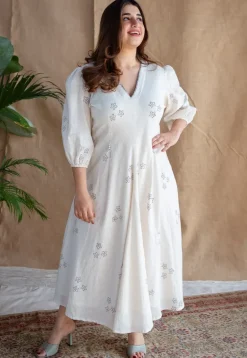 Eyza Dabu Slub Cotton Hand Embroidered Dress