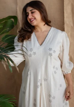 Eyza Dabu Slub Cotton Hand Embroidered Dress