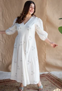 Eyza Dabu Slub Cotton Hand Embroidered Dress
