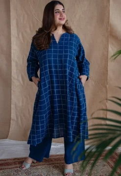 Falaq Indigo Jhabba Kali Dabu Slub Cotton Kurta