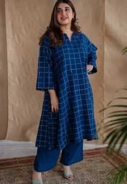Falaq Indigo Jhabba Kali Dabu Slub Cotton Kurta