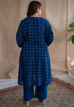 Falaq Indigo Jhabba Kali Dabu Slub Cotton Kurta