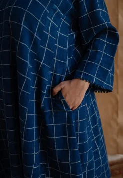 Falaq Indigo Jhabba Kali Dabu Slub Cotton Kurta