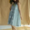 Fariyah Sky Blue Hand Block Print Slub Cotton A Line Dress