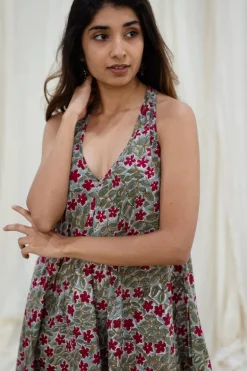 Floral Tribute Sanganeri Flared Cotton Maxi Dress