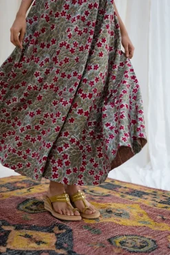 Floral Tribute Sanganeri Flared Cotton Maxi Dress