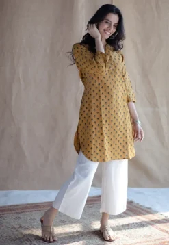 Hania Mustard Ajrakh Cotton Straight Short Top