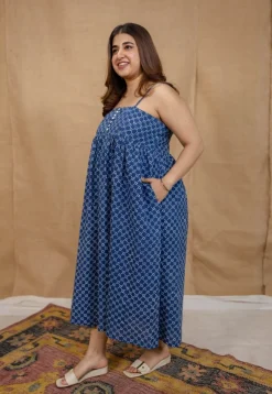 Hannah Indigo Dabu Cotton A Line Dress