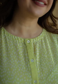 Heena Lime Green Hand Block Print Slub Cotton A Line Kurta