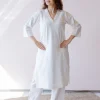 Hemali White Solid Handloom Cotton Straight Kurta