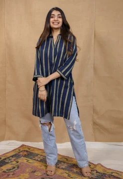 Hiba Indigo Ajrakh Cotton Straight Kurta