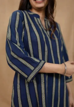 Hiba Indigo Ajrakh Cotton Straight Kurta