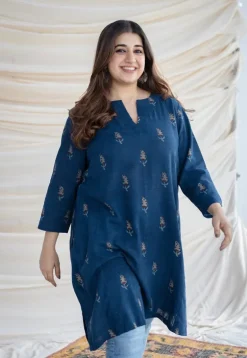 Hitanshi Slub Cotton Indigo Short Kurta