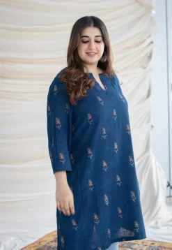 Hitanshi Slub Cotton Indigo Short Kurta