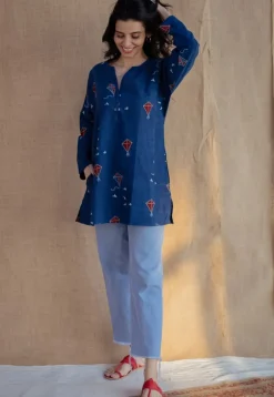 Huda Indigo Ajrakh Cotton Loose Short Top