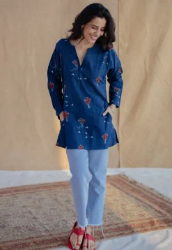 Huda Indigo Ajrakh Cotton Loose Short Top
