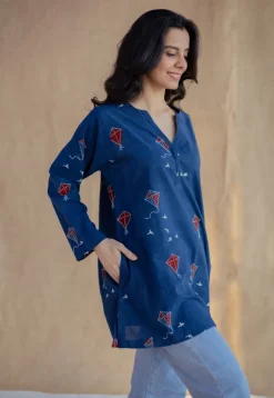 Huda Indigo Ajrakh Cotton Loose Short Top