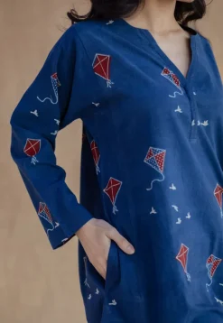 Huda Indigo Ajrakh Cotton Loose Short Top