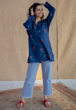 Huda Indigo Ajrakh Cotton Loose Short Top