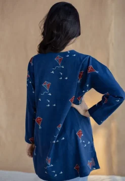 Huda Indigo Ajrakh Cotton Loose Short Top