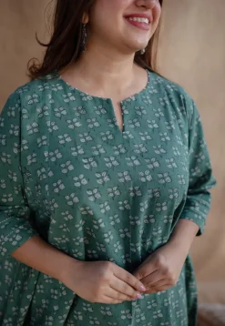 Iffah Dabu Slub Cotton Hand Embroidered Kali Kurta
