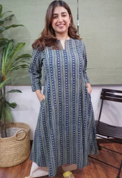 Indigo Ajrakh Cotton Kali Kurta