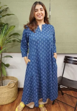 Indigo Dabu Cotton Kali Kurta