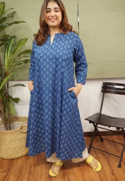 Indigo Dabu Cotton Kali Kurta